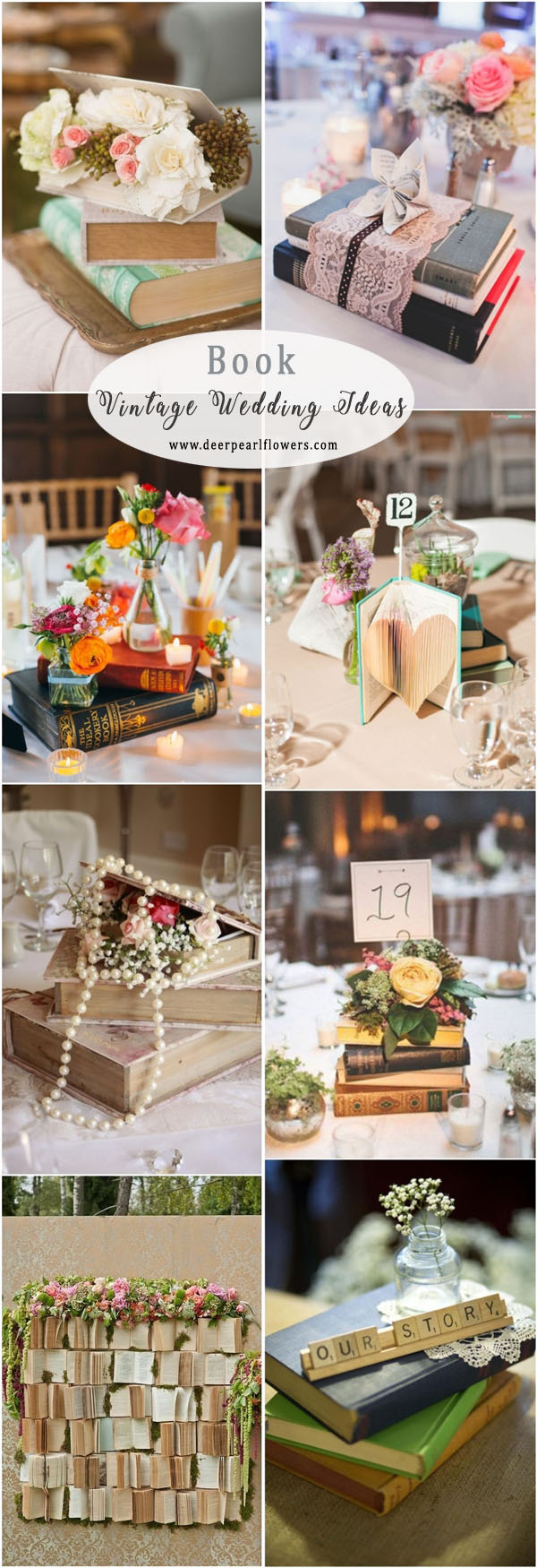 Vintage book wedding centerpiece decor ideas