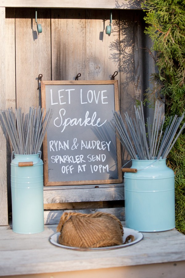 rustic barn let love sparkle display for wedding