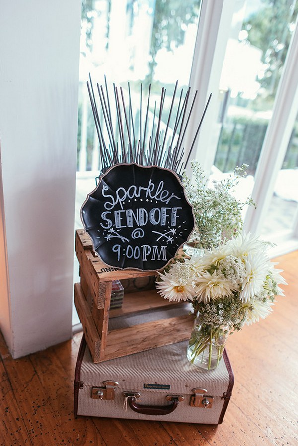 vinatge rustic wooden crate wedding sparkler send-off signage