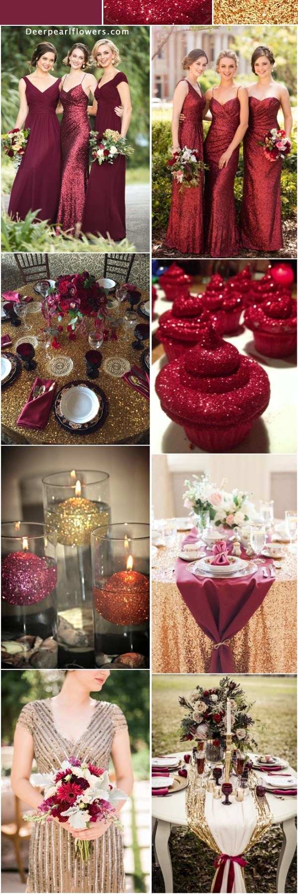 Burgundy and gold glitter wedding color ideas