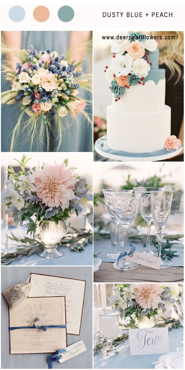 Dusty Blue and Peach wedding colors inspired