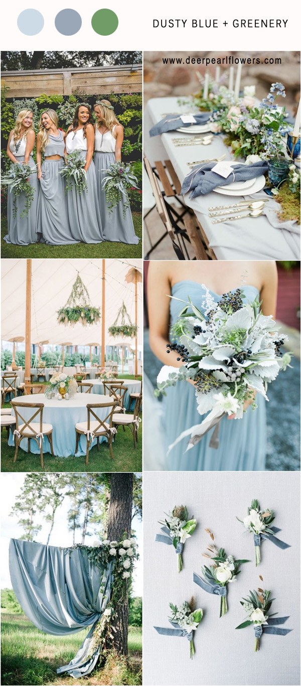 Dusty blue and greenery wedding color palette idea