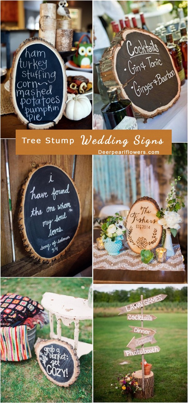 Rustic Tree Stump Wedding Signs