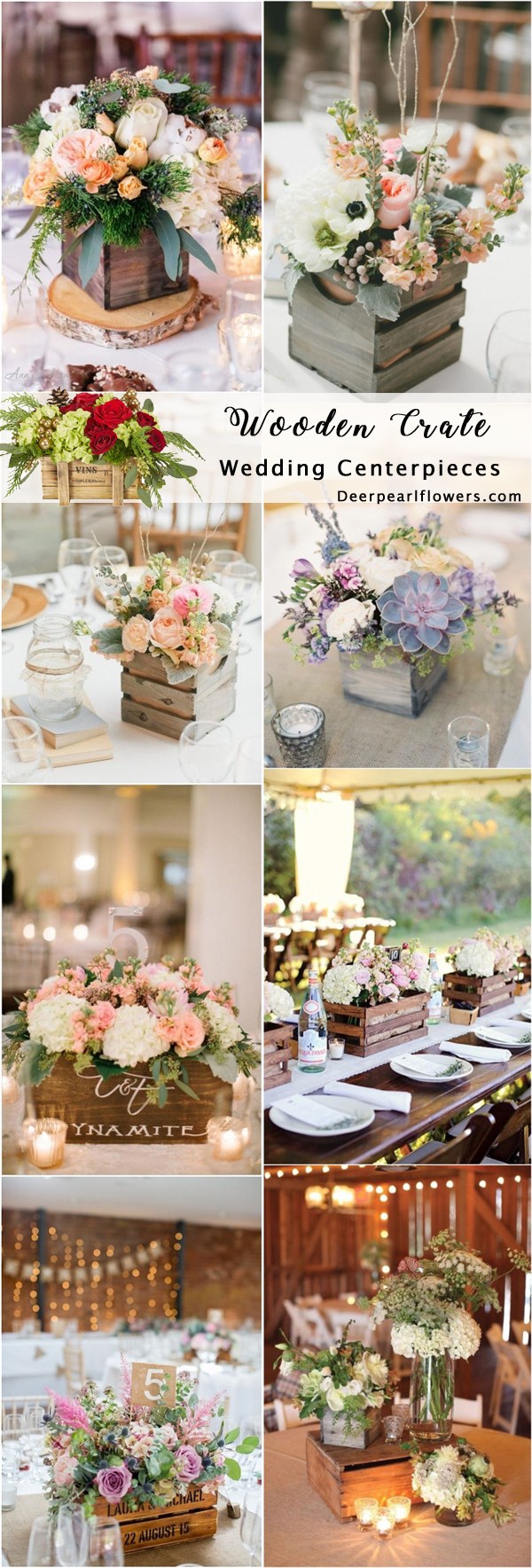Rustic country wooden crate wedding centerpieces