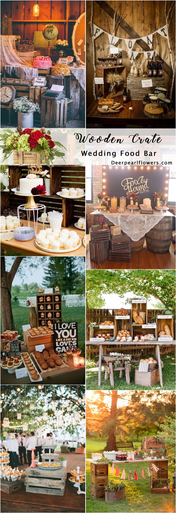 Rustic country wooden crate wedding food bar decor ideas
