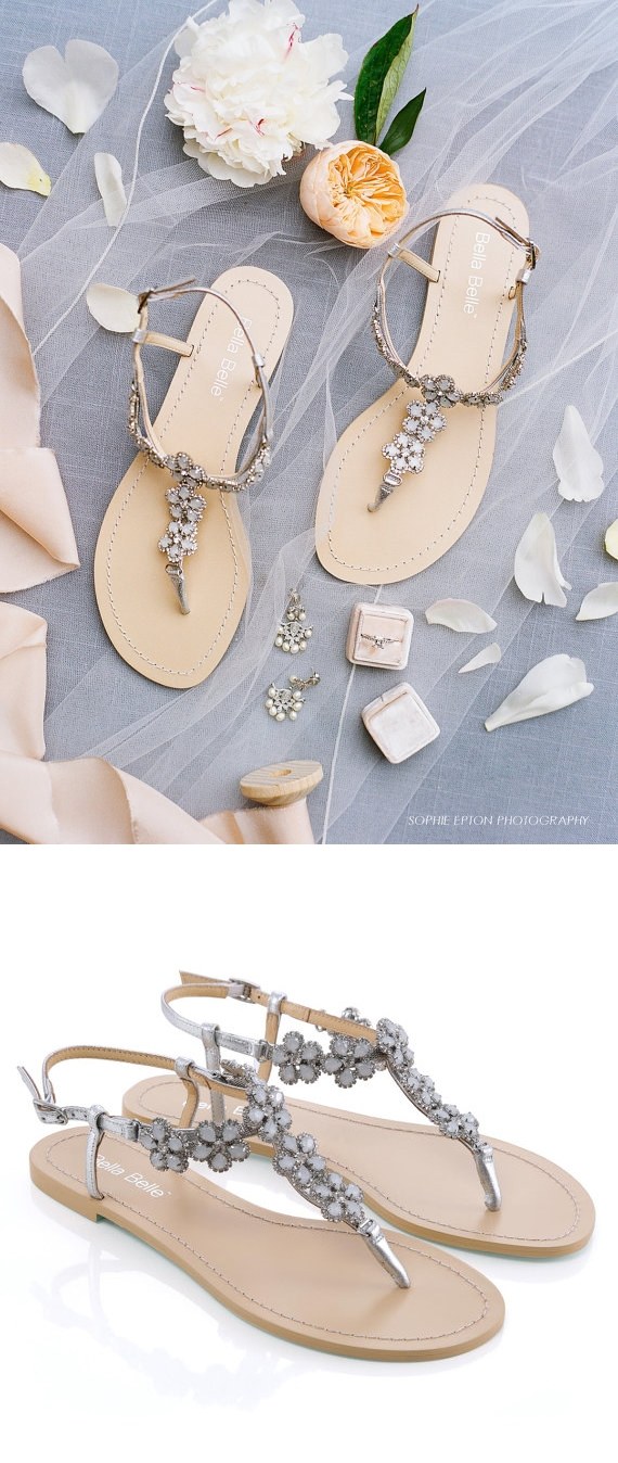 Silver Flower Crystal Sandals for Beach Wedding