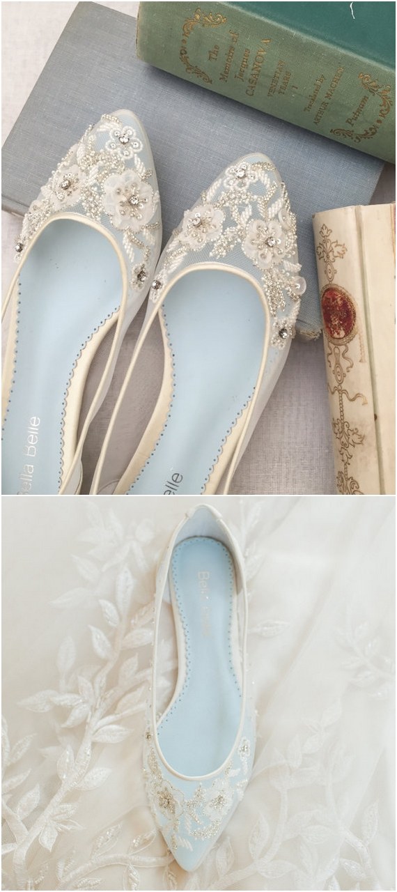 Wedding Flats with Mesh and Flower Embroidery Beads