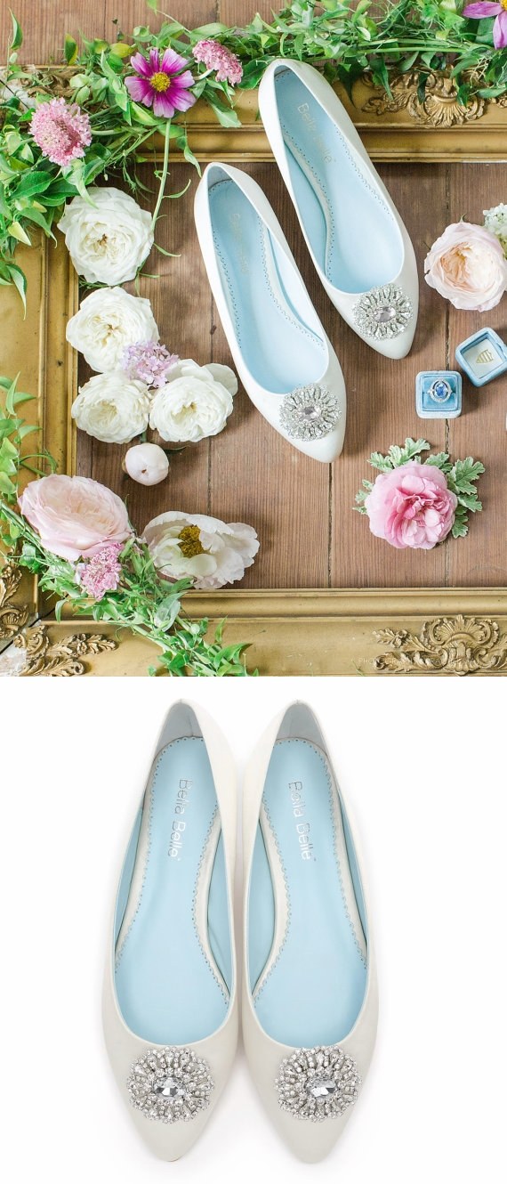 White Bridal Flats Wedding Flats Shoes with Crystal and Rhinestones