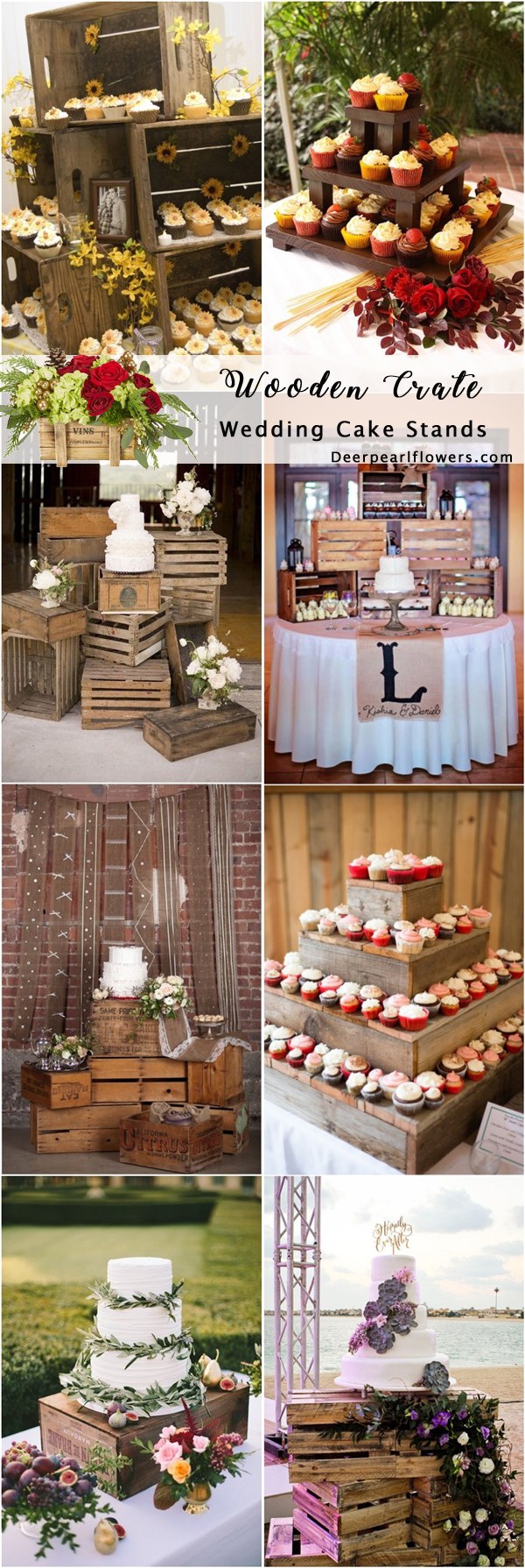 Wooden crate wedding cake stand decor