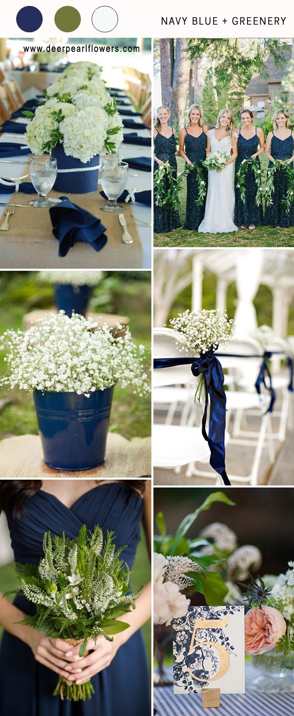 navy blue and greenery wedding color ideas for 2018