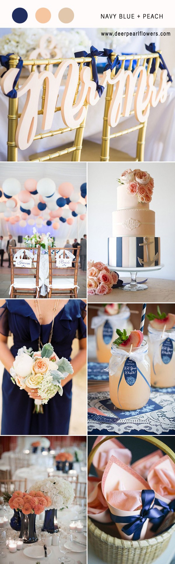 navy blue and light peach wedding color combo ideas for 2018