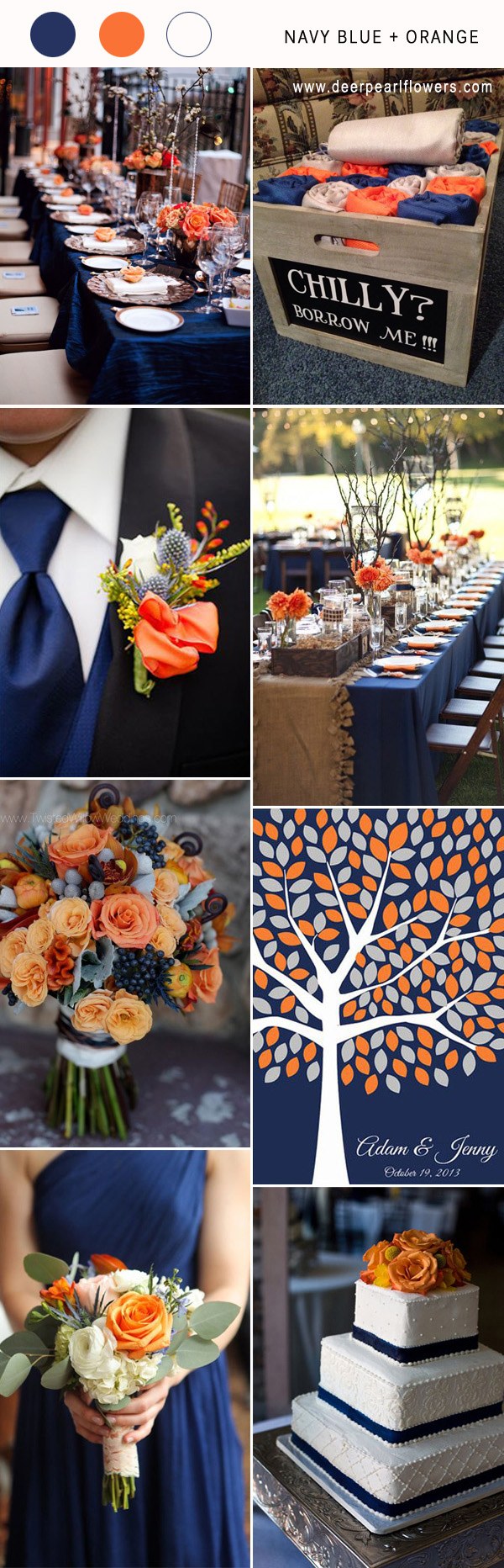 navy blue and orange fall wedding color combo ideas