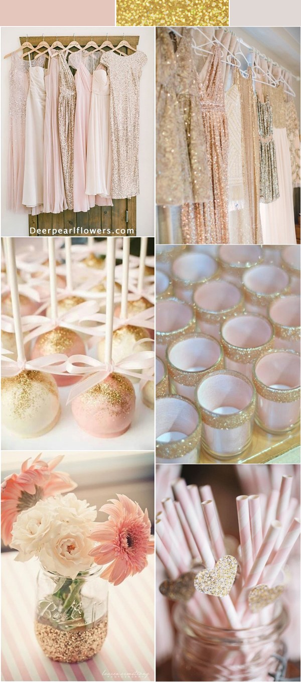 rose pink and gold glitter wedding color ideas