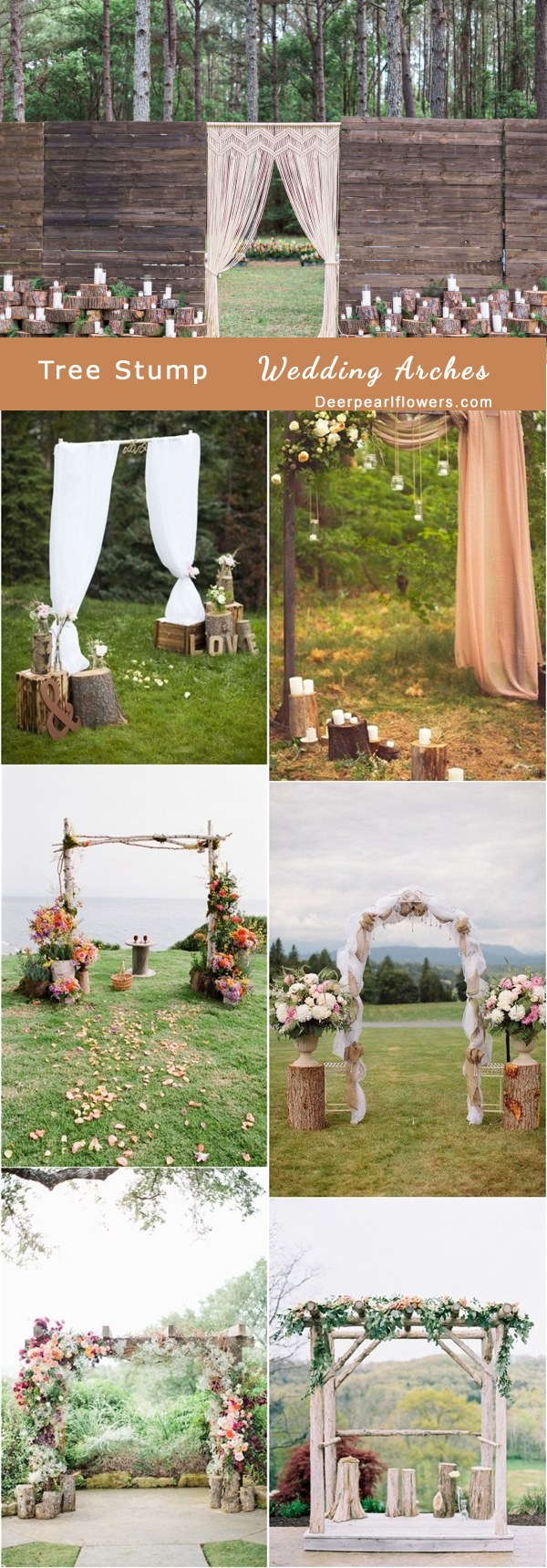 rustic tree stump wedding arch decor ideas