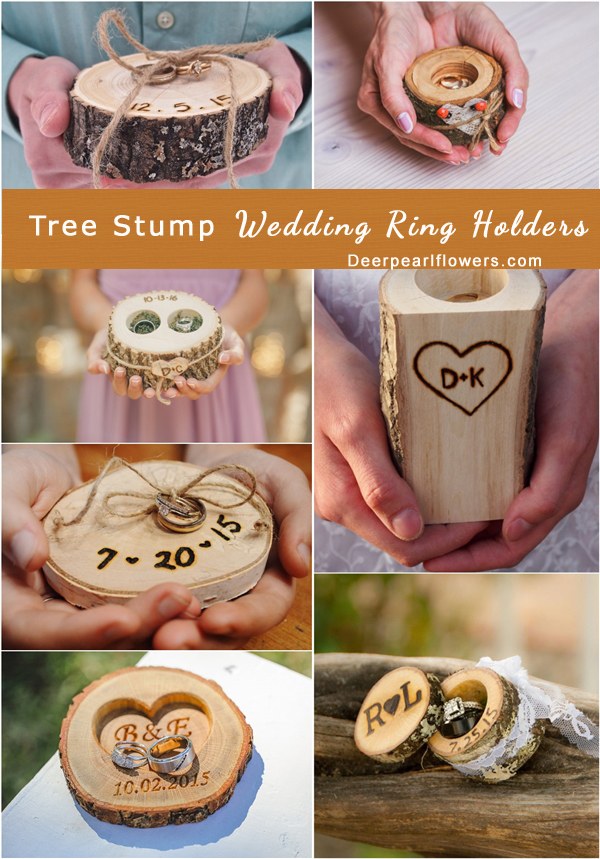 rustic tree stump wedding ring holder ideas