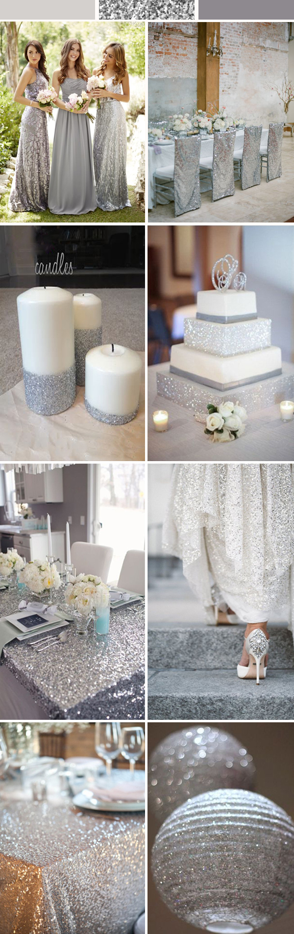 silver grey wedding ideas with sequins and glitters