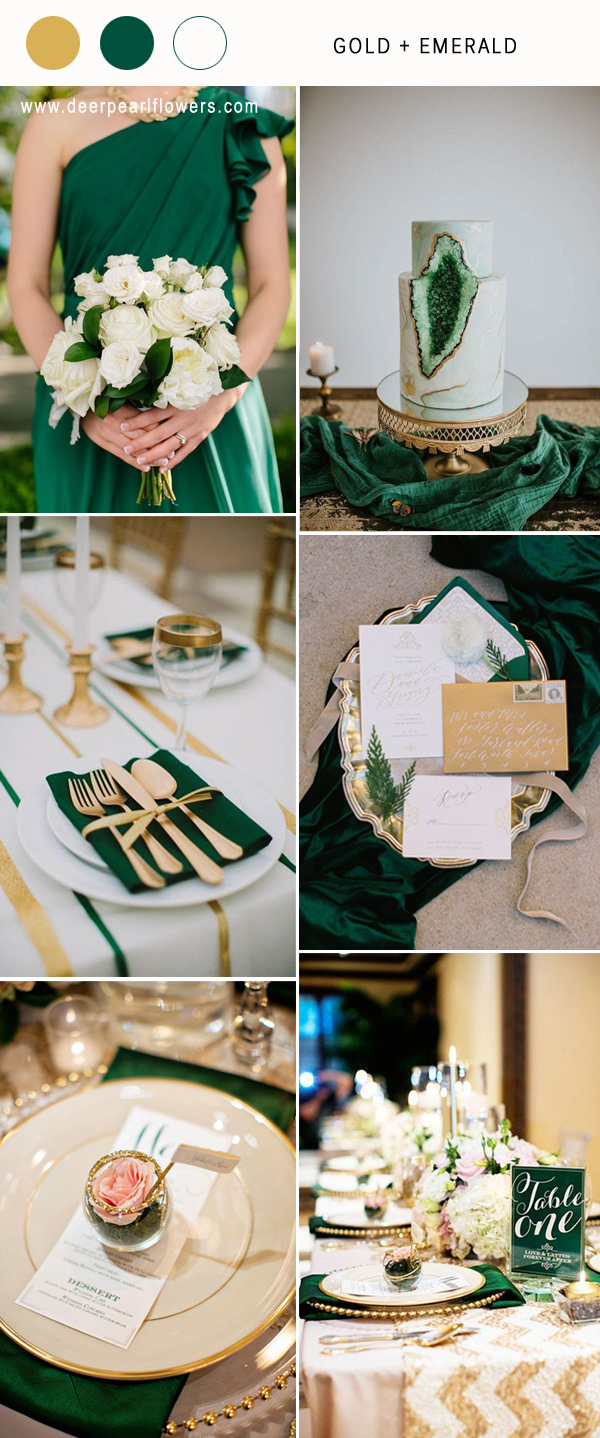 Gold and emerald green wedding color combos inspiration