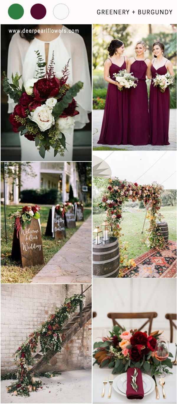 Greenry and burgundy fall winter wedding color ideas
