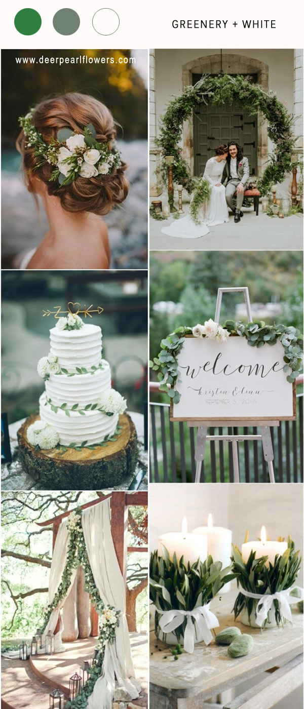 Greenry and white spring summer wedding color ideas