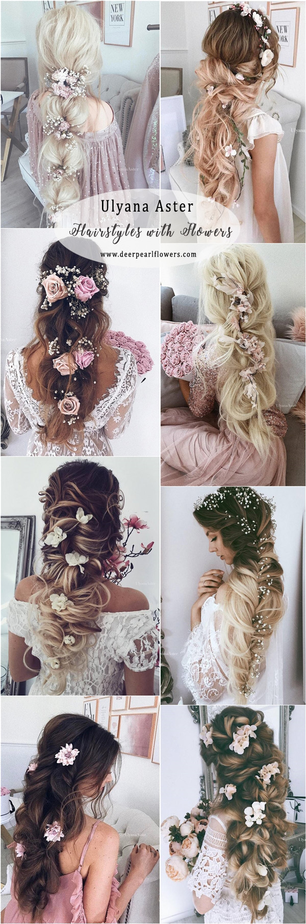 Ulyana Aster Long Wedding Hairstyles with Flowers