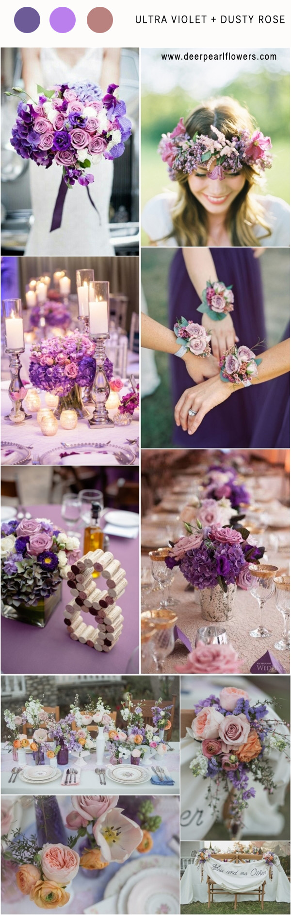 pantone wedding color 2018- Ultra violet and dusty rose wedding color palette idea