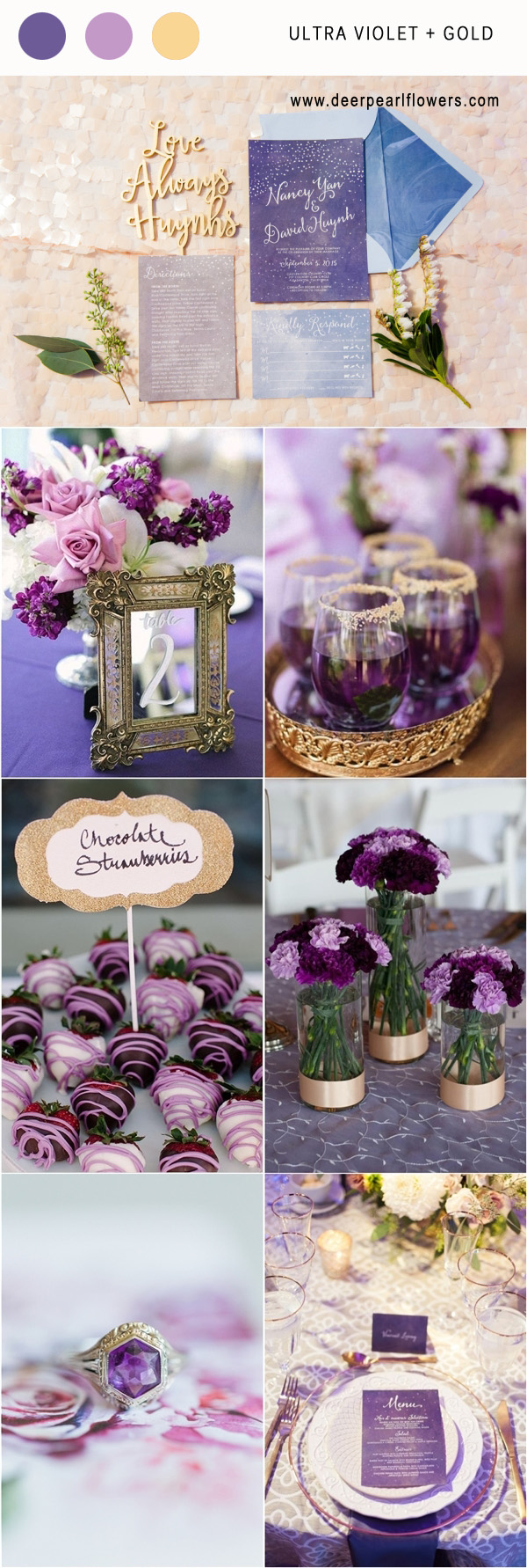 pantone wedding color 2018- Ultra violet and gold wedding color palette idea