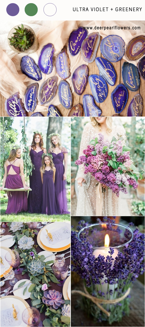 Ultra violet and greenery wedding color ideas