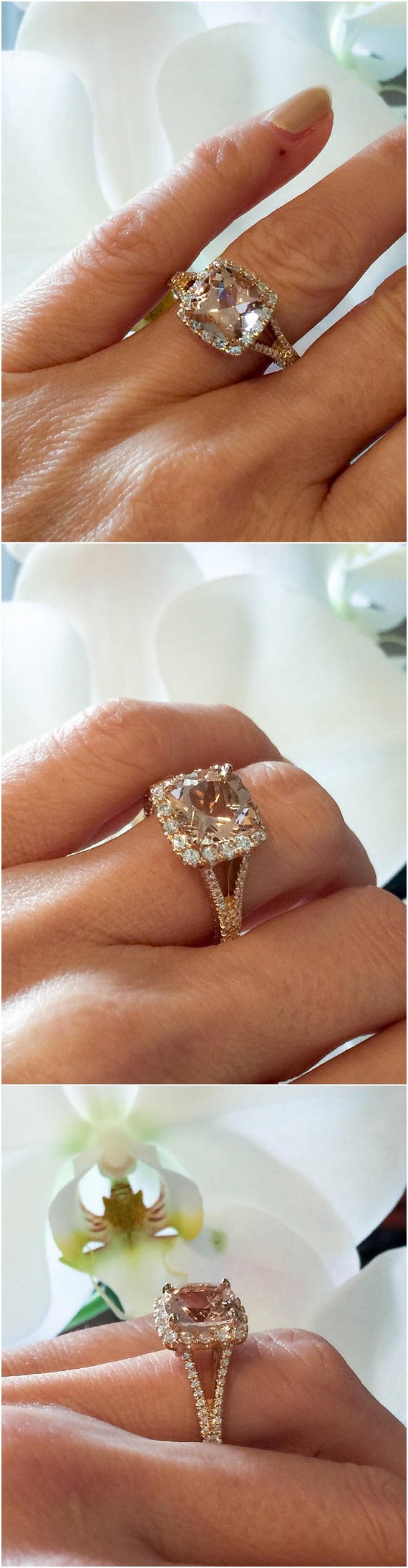 Morganite 8mm Cushion cut Engagement Ring