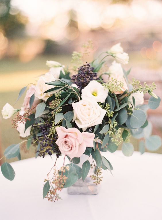 Rose and eucalyptus wedding flowers wedding centerpiece