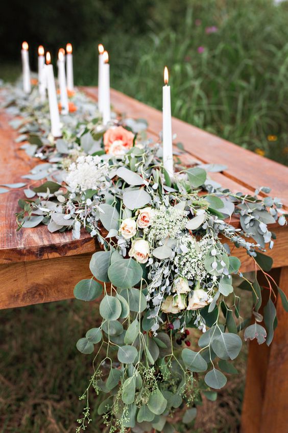eucalyptus wedding table garland idea