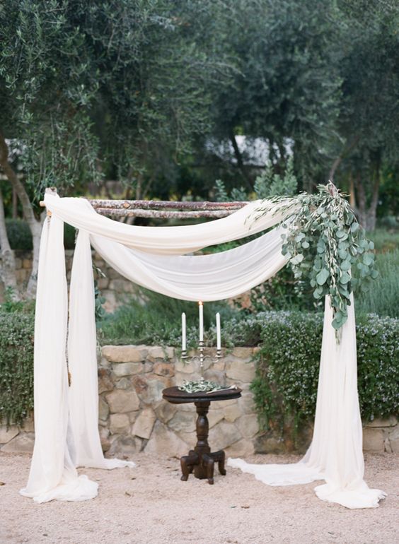 rustic birch and eucalyptus wedding arch