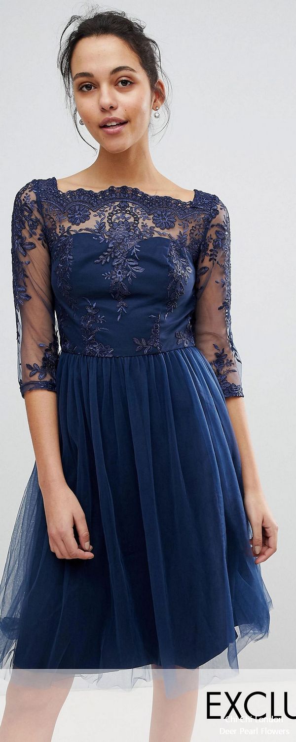 Bardot Neck Midi Dress with Premium Lace and Tulle Skirt 7662948