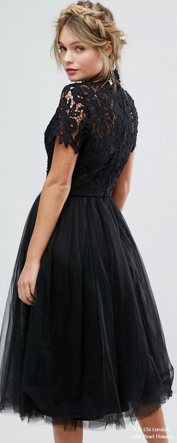 High Neck Lace Midi Dress With Tulle Skirt 8187344 2