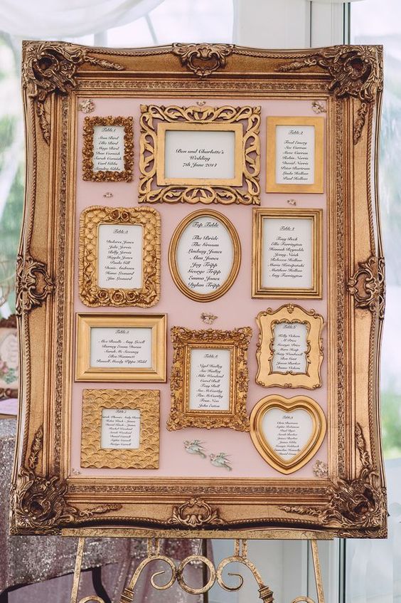 pink and gold vintage baroque wedding seating chart