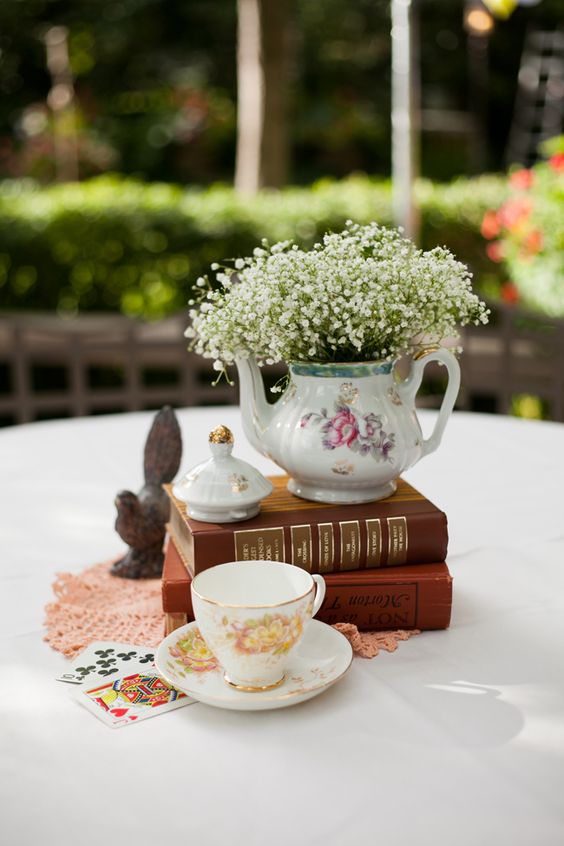 Alice in Wonderland reception with tea party centerpieces