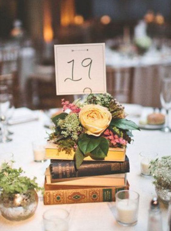 Antique book centerpieces Affordable Wedding Centerpiece