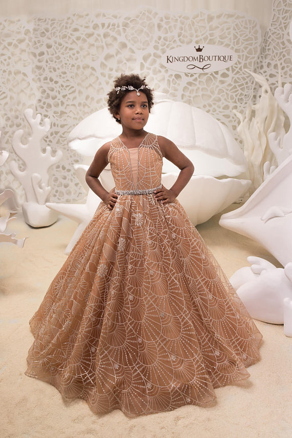 Beige Ball Gown Flower Girl Dress