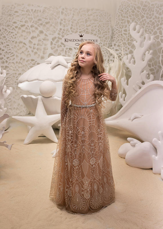 Beige Flower Girl Dress