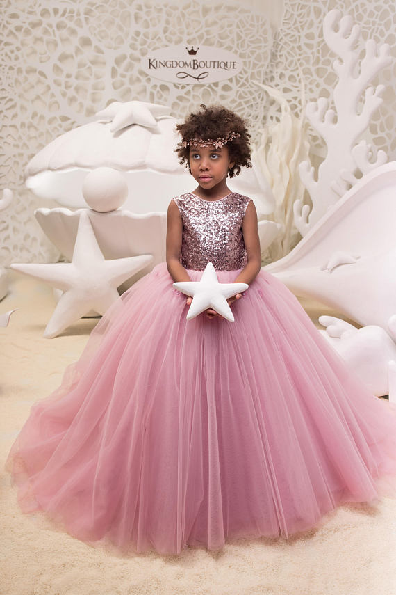 Blush Pink Flower Girl Dress with Sparkling Sequins 2