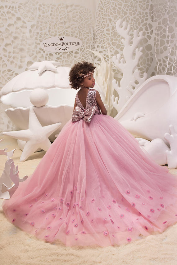 Blush Pink Flower Girl Dress with Sparkling Sequins