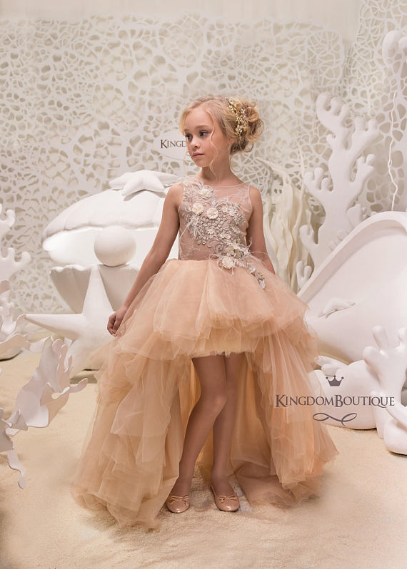 Cappuccino Gold and Gold Flower Girl Dress