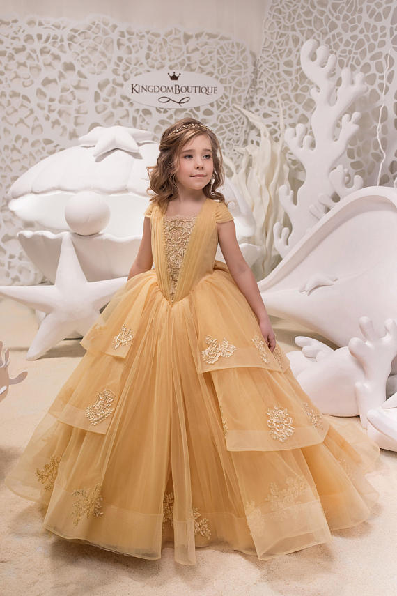 Gold Lace Tulle Belle Dress 2