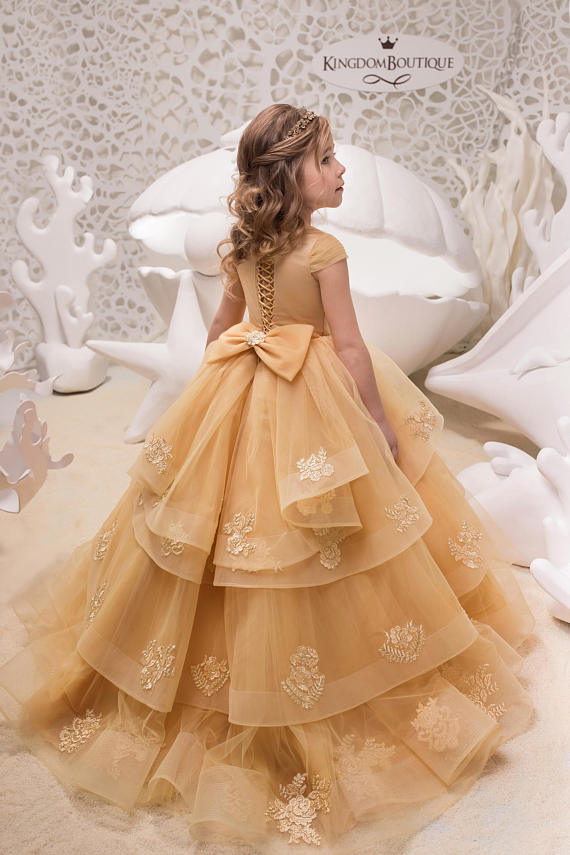 Gold Lace Tulle Belle Dress 3