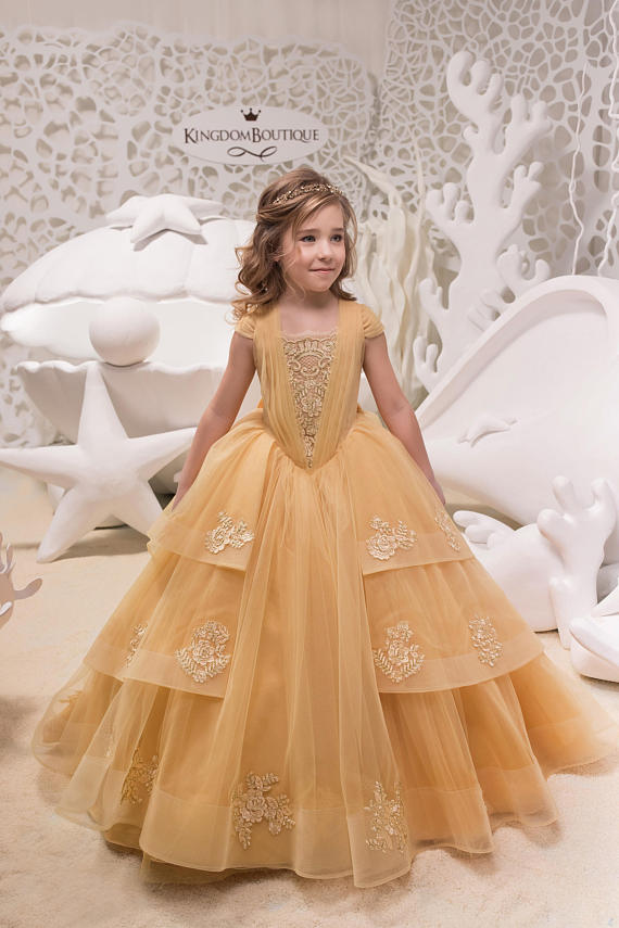 Gold Lace Tulle Belle Dress