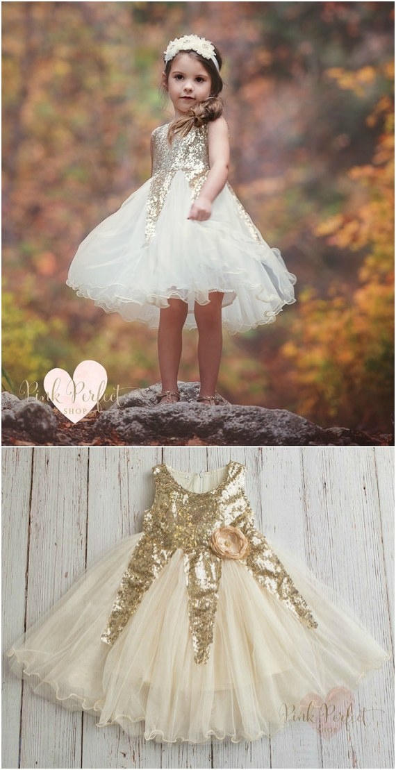 Gold sequin Flower girl dress