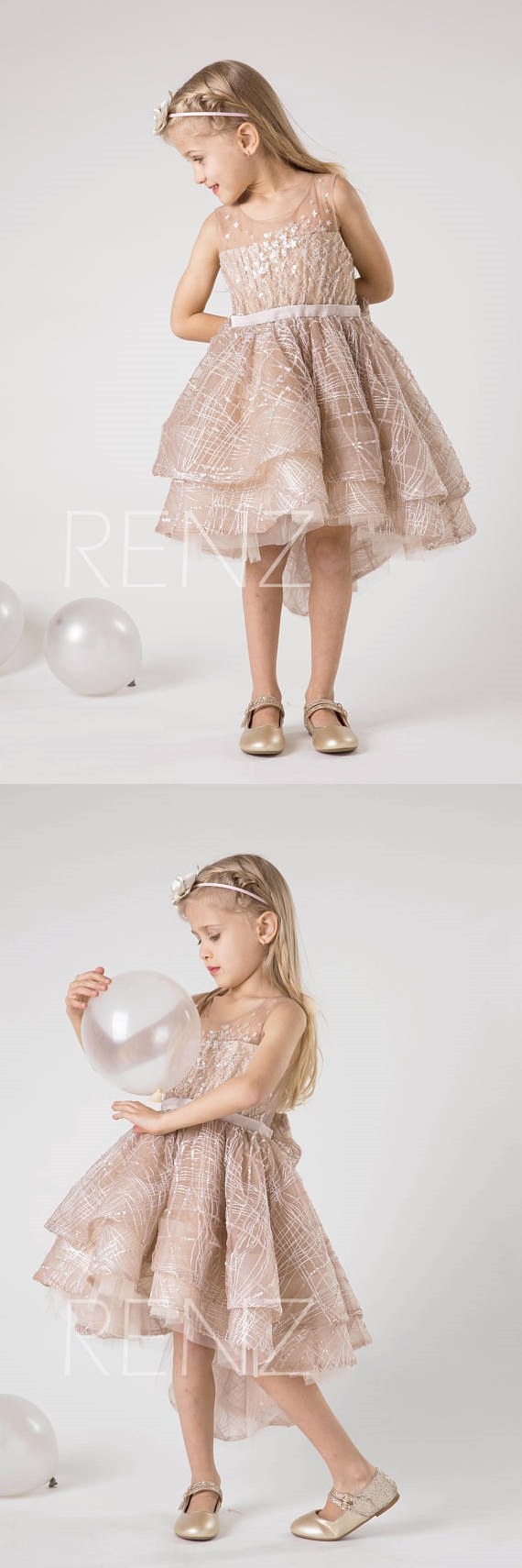 Illusion Tulle High Low Skirt Flower Girl Dress