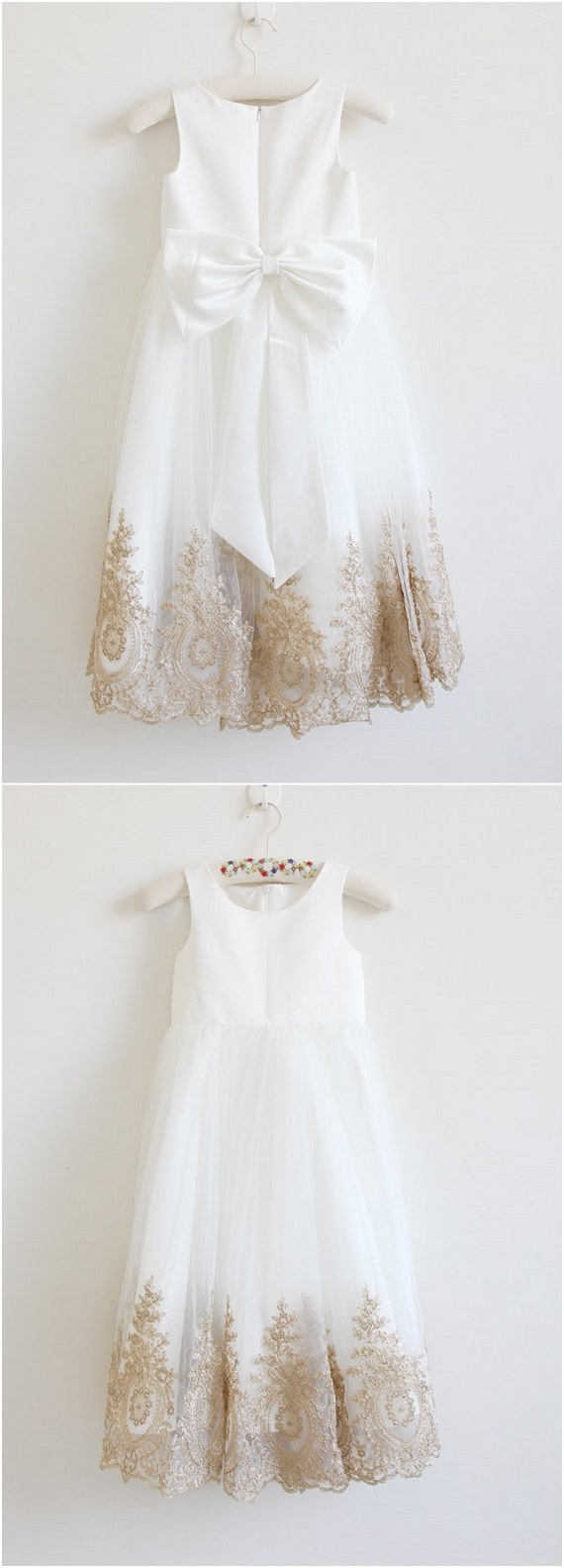 Light Ivory Flower Girl Dress with Gold Embroidery