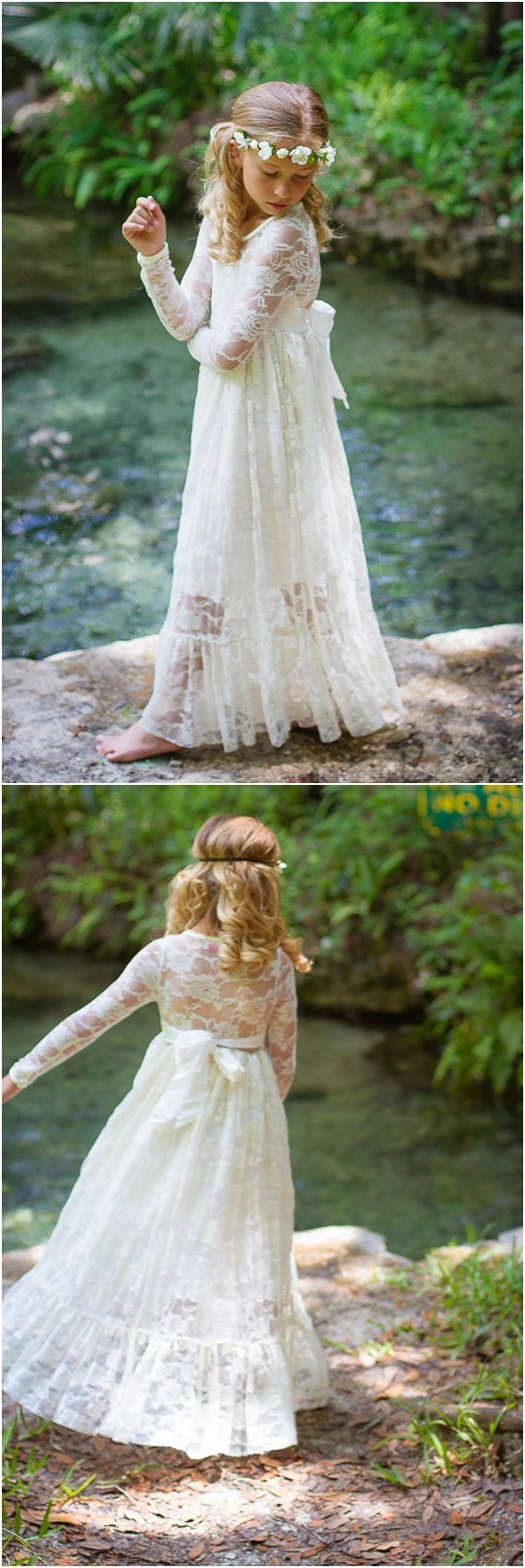 Long Sleeve Ivory Lace Flower GiRL Dress