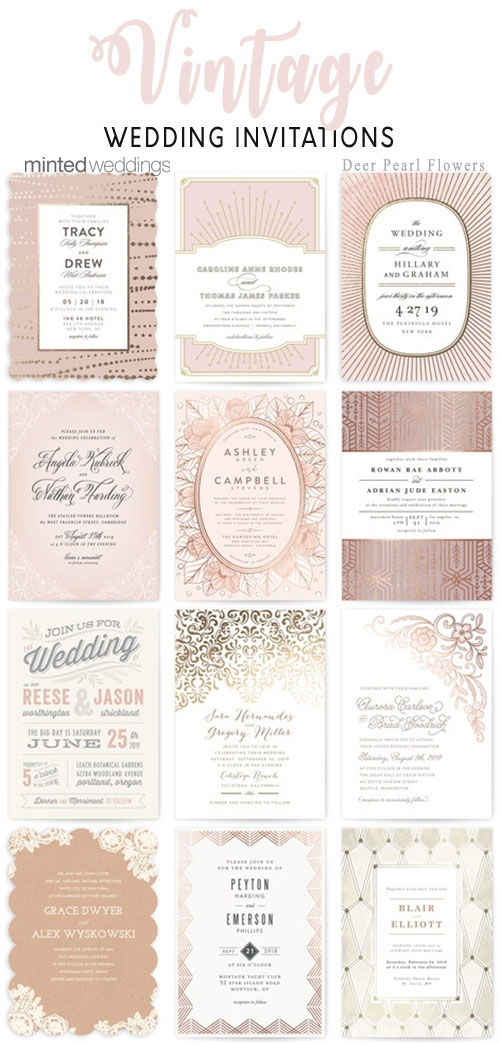 Minted vintage rose gold wedding invitations