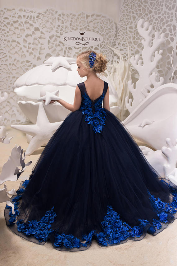 Navy Blue Tulle Lace Dress 2